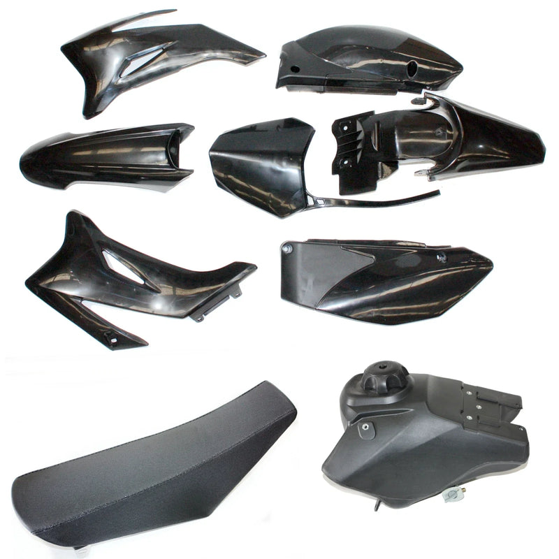Dirt Bike BLK TTR 110 Plastics Body Kit, Seat & Tank