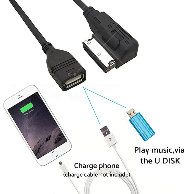 Audi Q3 Q5 Q7 R8 A3 A4 A5 A6 USB AUX MP3 Cable Adapter (2009-2023)