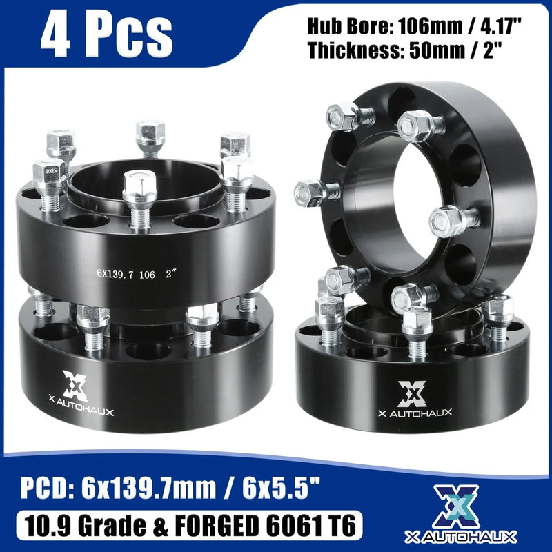 Universal 4pcs 6 Lug 2 in M12x1.5 Thread 6x5.5 in Wheel Spacers Black