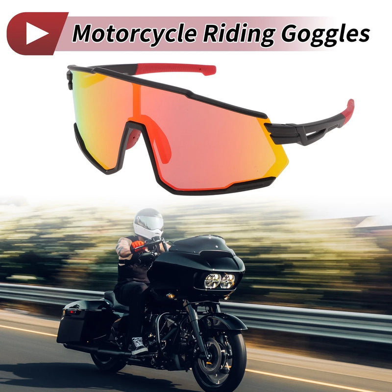 Motorcycle Riding Red Lens Black Frame Cycling Sunglasses UV400 Goggles