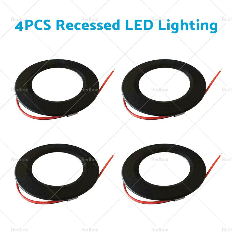 Caravan Boat Black Downlight Warm White 4 x 12V Dimmable Spot Lights