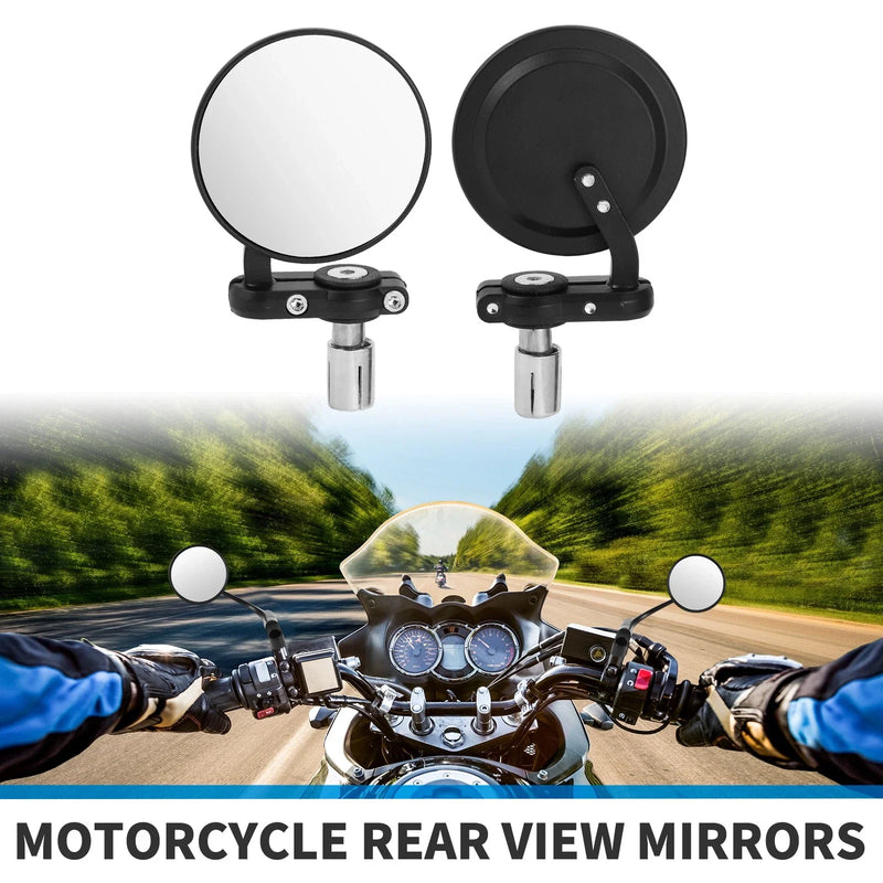 Motorcycle Black Aluminum M8 Rear View Mirrors Round Shape Handlebar