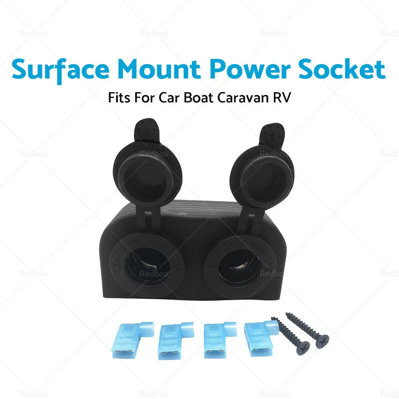 Boat Caravan RV - Black 12V-24V Dual Power Socket