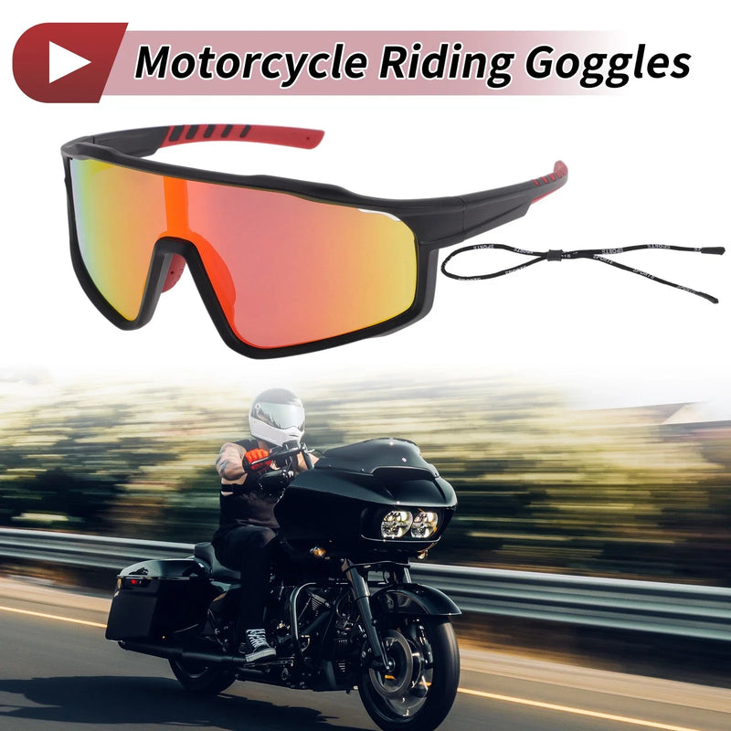 Motorcycle 1 Set Motorcycle Riding Goggles Red Lens Black Red Frame