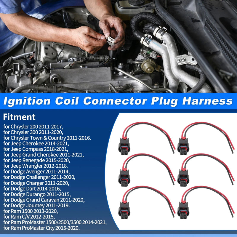 Chrysler Jeep 6Pcs Ignition Coil Connector Plug Harness (2005-2010)
