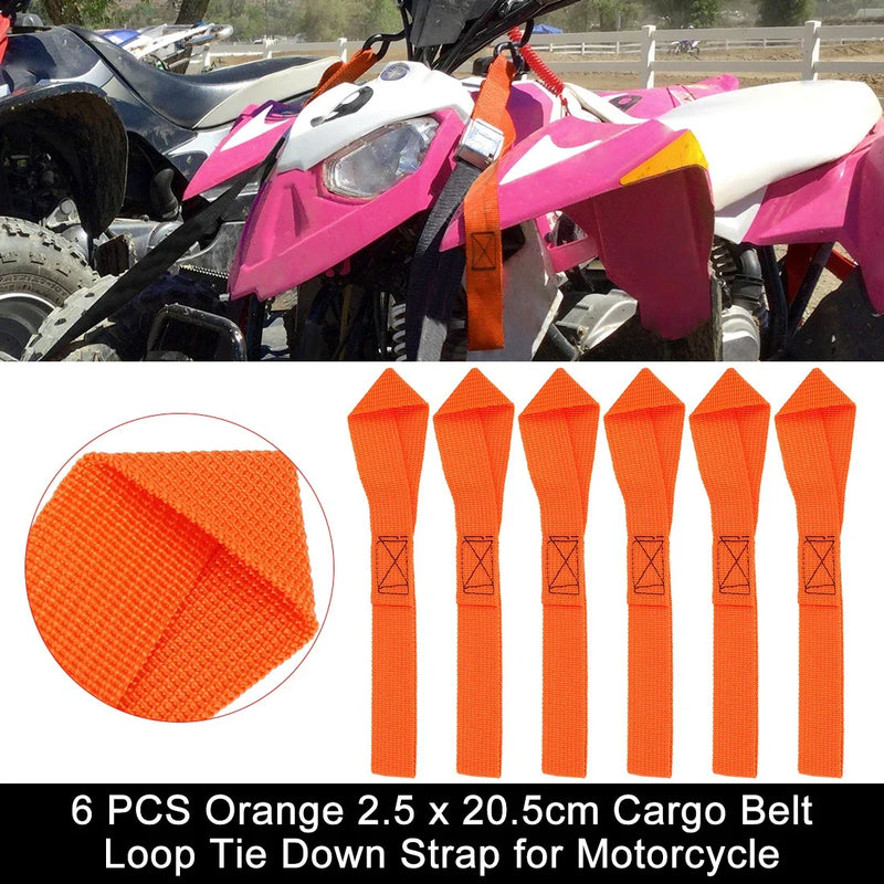 Motorcycle 6 PCS Orange 2.5x20.5cm Cargo Belt Loop Tie Down Strap