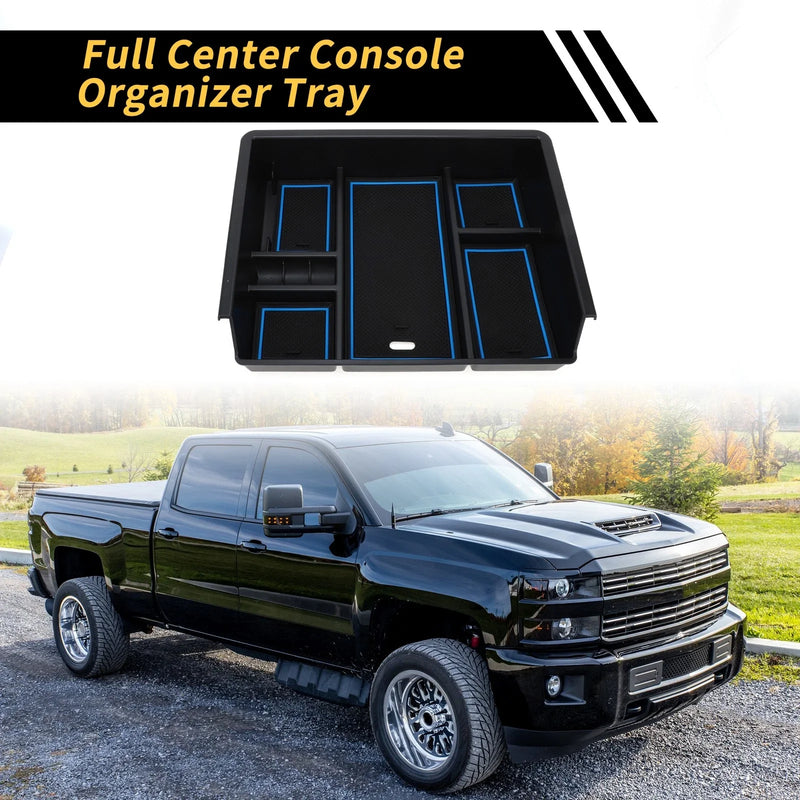 Chevy Silverado & GMC Sierra Blue Center Console Organizer Box Tray Full