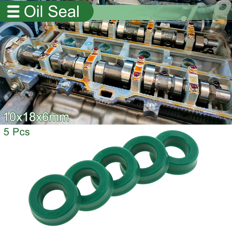 Oil Seal Rotary Shaft Seal TPU 10x18x6mm High-Pressure Green 5 Pcs
