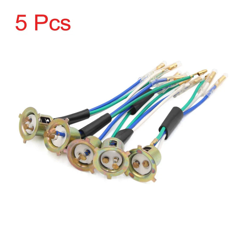 Motorcycle 5 x Metal 3-Wire Harness Headlight Bulb Sockets Connector