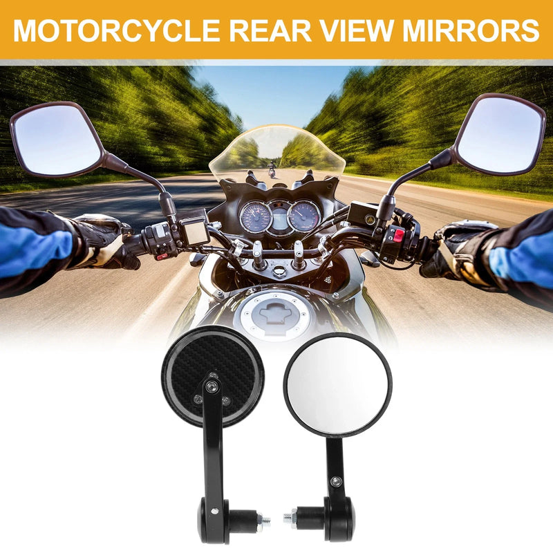 M8 Motorcycle Rear View Mirrors / Handlebar / Carbon Fiber Pattern Black