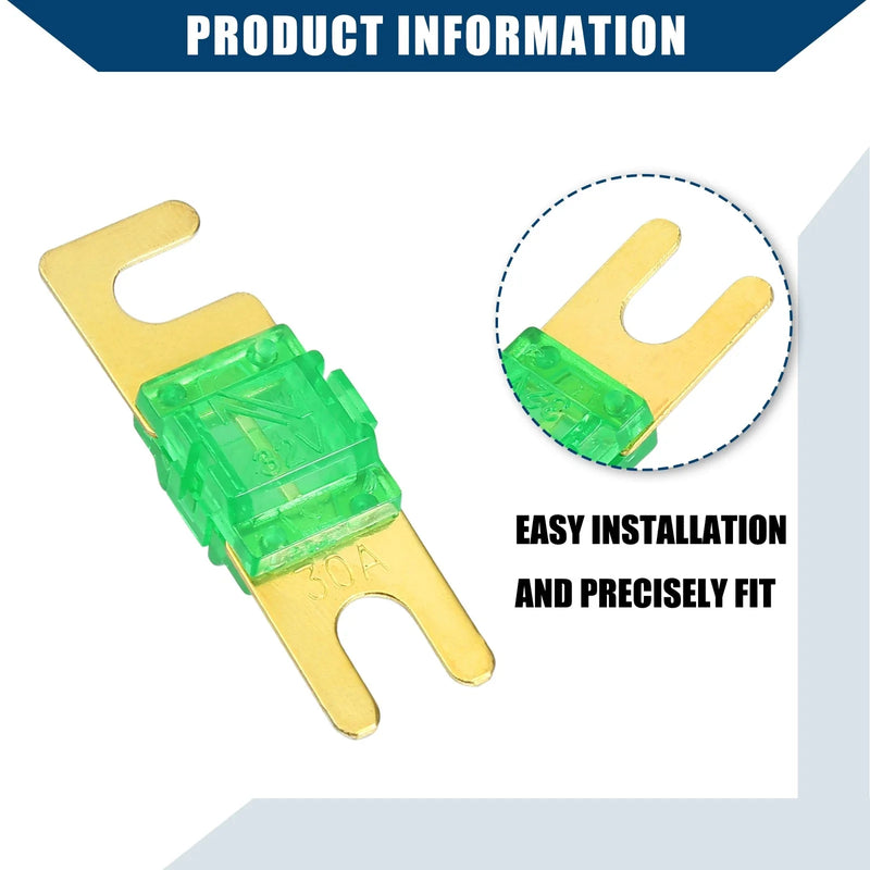 Car Motorcycle Boat Gold Tone Green 5 x 30A Mini ANL Fuses