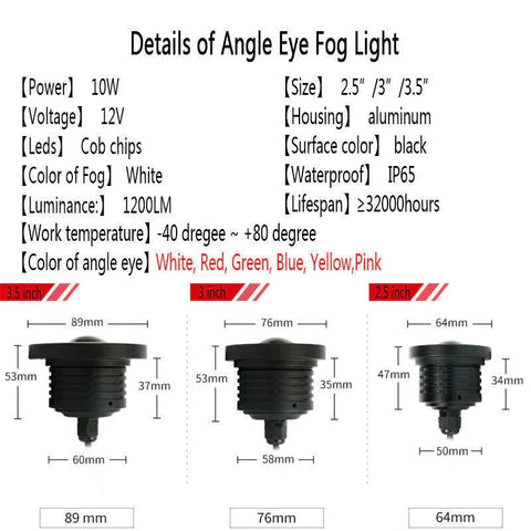 3" LED Fog Daytime Running Light Projector with Blue COB Halo