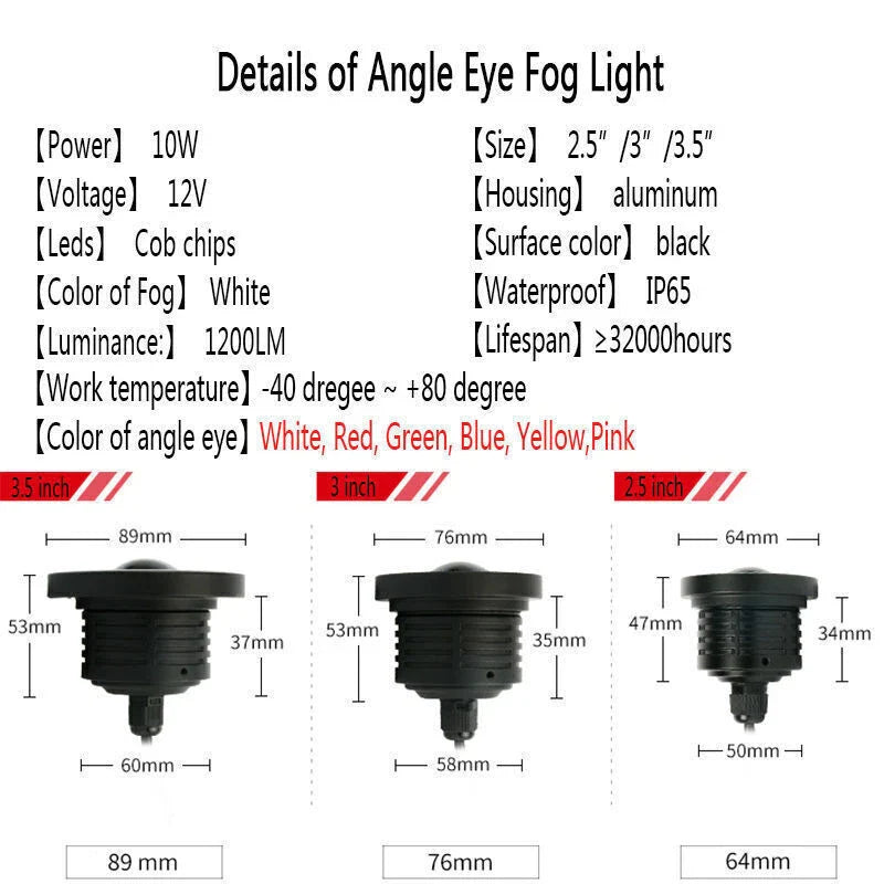 3" LED Fog Daytime Running Light Projector with Blue COB Halo
