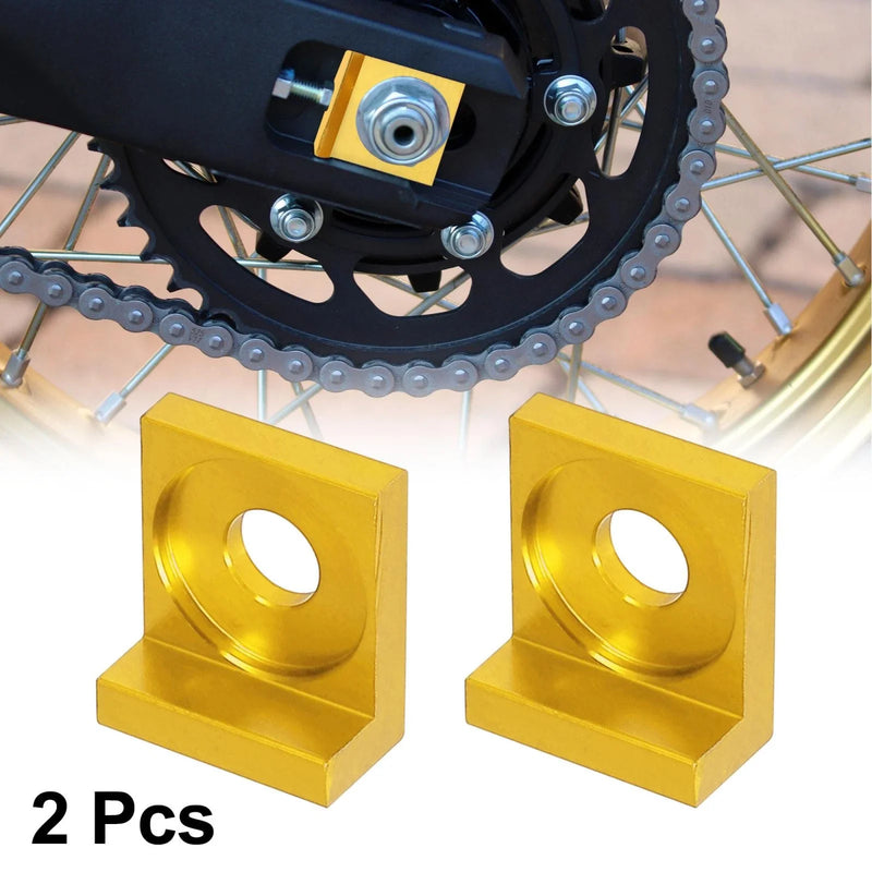 Motorcycle Chain Adjuster Block Gold Tone / 2 x 12mm Hole Dia / Chain Adjuster Block