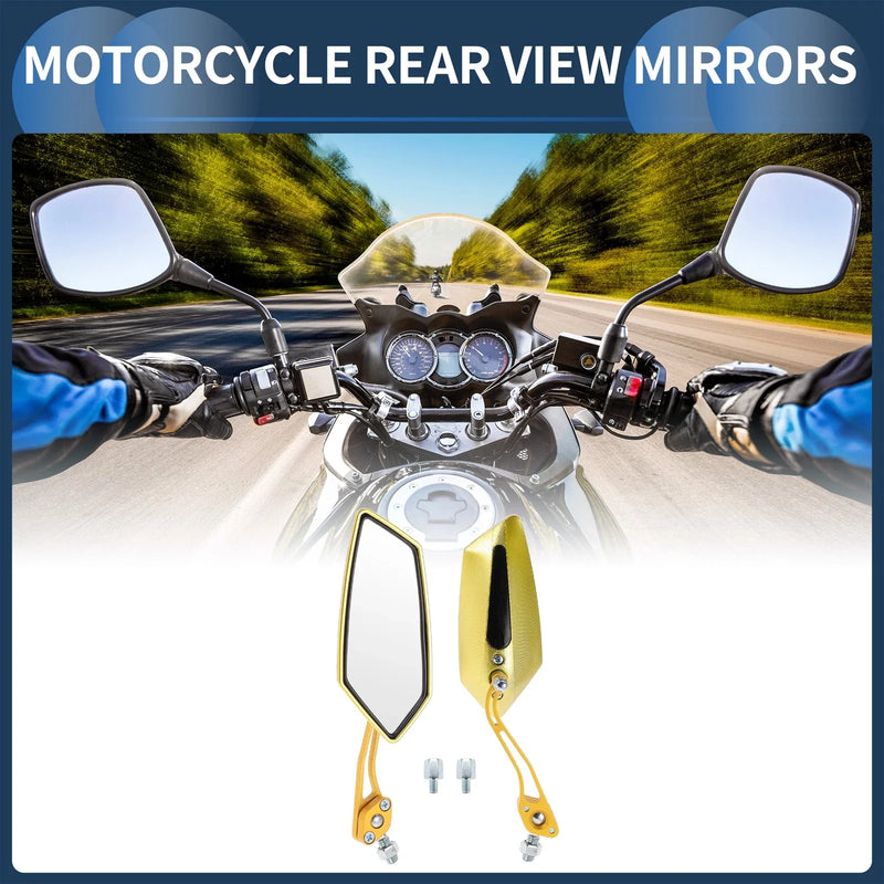 Motorcycle Light Yellow Gold Tone Rear View Mirrors 2 x M8/M10