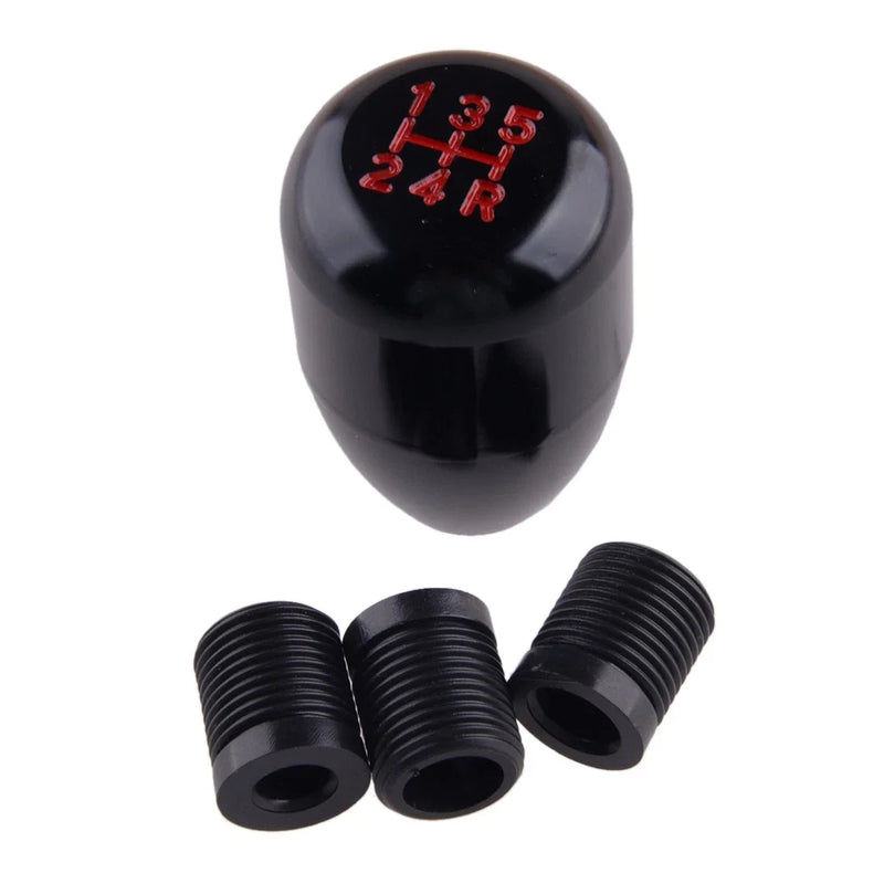 5 Speed Gear Shift Knob Black Universal Type R with 8mm 10mm 12mm Adapters