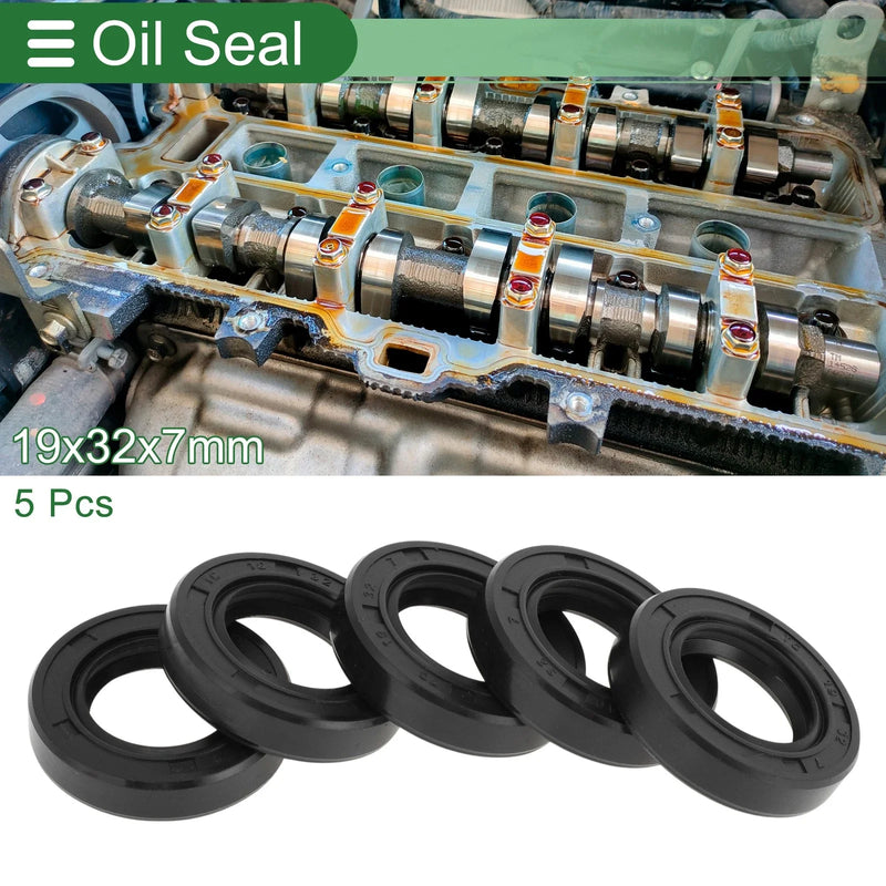 Rotary Shaft Seal NBR Rubber Oil Seal 19x32x7mm Black 5 Pcs