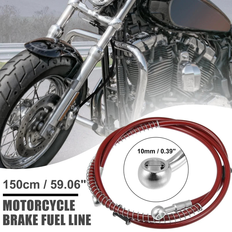 Motorcycle Hose Fittings 150cm 59.06" 10mm Braided Brake Clutch Oil Red