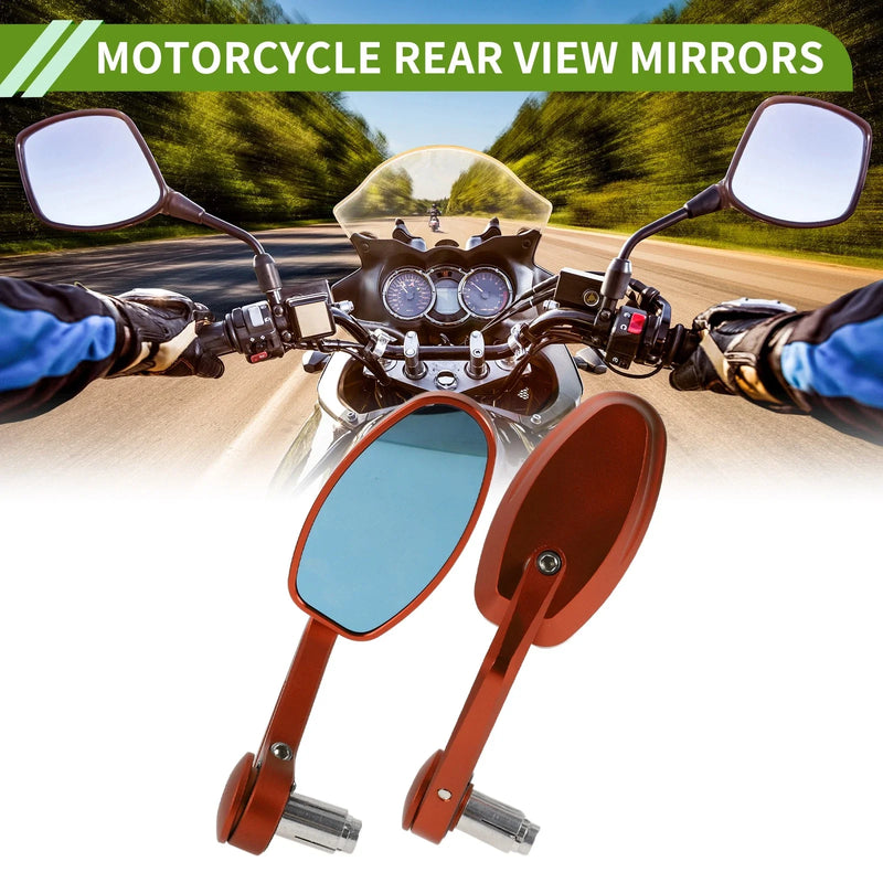 Motorcycle Rear View Mirrors / Oval Shape Handlebar - Orange Aluminum Alloy