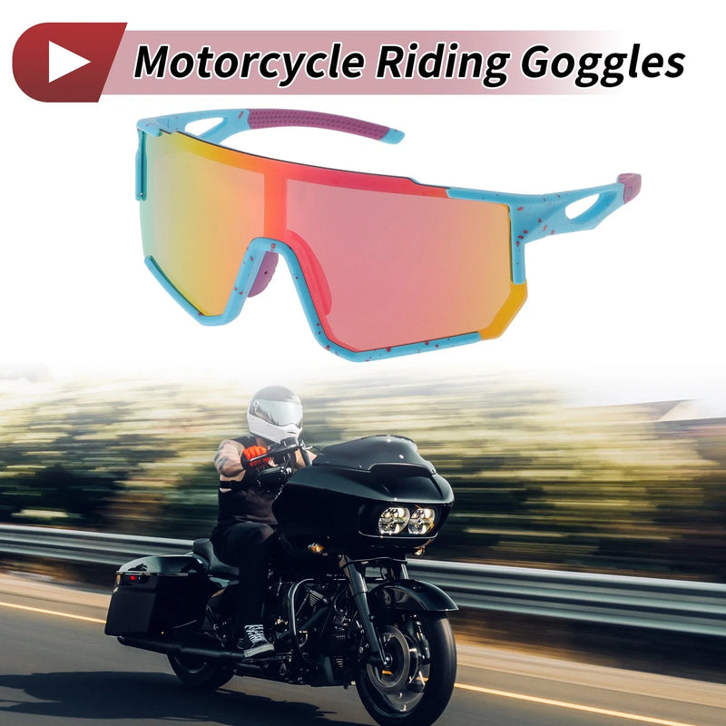 Motorcycle Riding Goggles Colorful Lens Blue Red Frame UV400