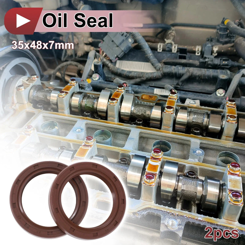 Vehicle Oil Seal 35x48x7mm FKM Rubber Brown 2 x Pcs