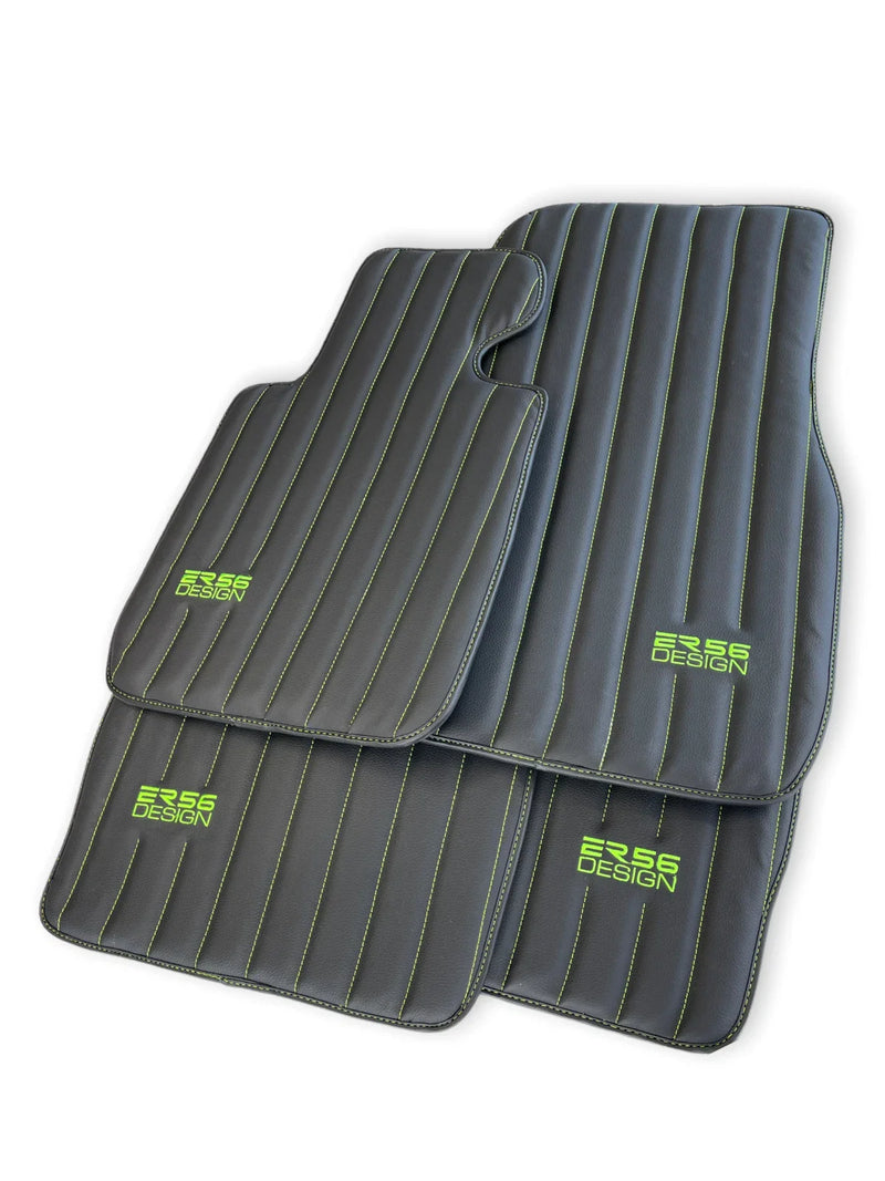 Rolls Royce Wraith 2013-2017 Black ER56 Green Logo Leather Floor Mats