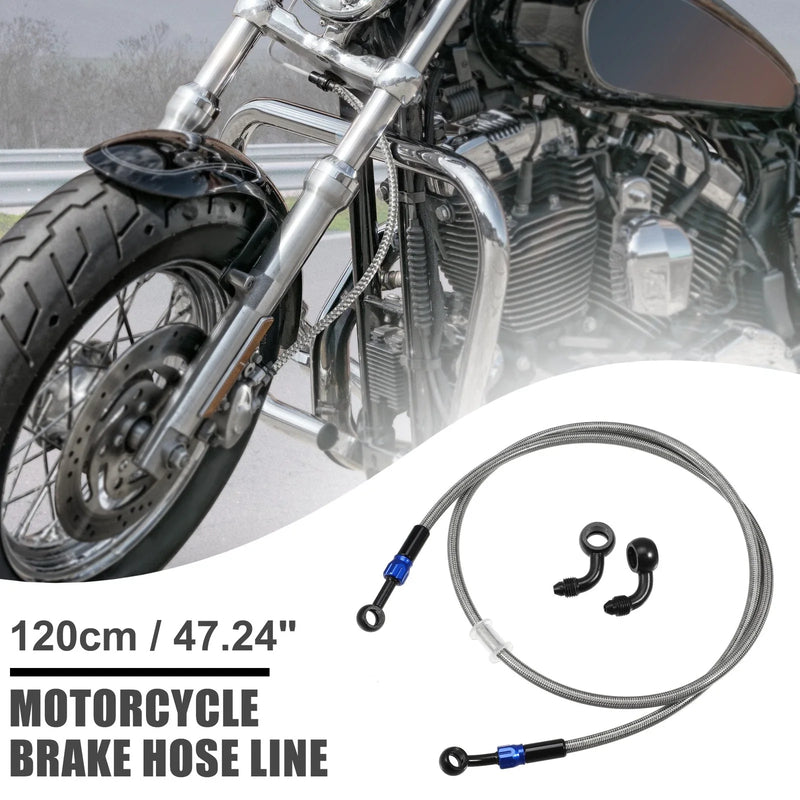 Motorcycle Brake Hose 120cm 90 Degree Motorcycle Braided Line Silver Tone