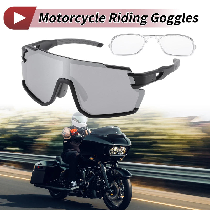 Motorcycle Motorcycle Riding Goggles Silver Tone Gray Lens Black Frame