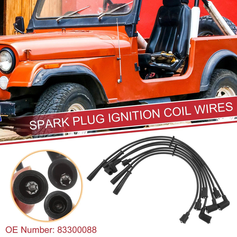 Jeep CJ5 J10 Wrangler 7pcs Spark Plug Wire Ignition Coil Cable (1976-1986)