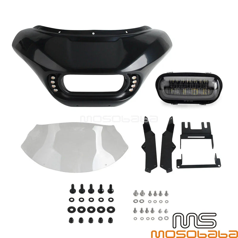 Harley Softail Fat Bob LED Headlight Fairing Windshield w/ Turn Signals (2018-2023)