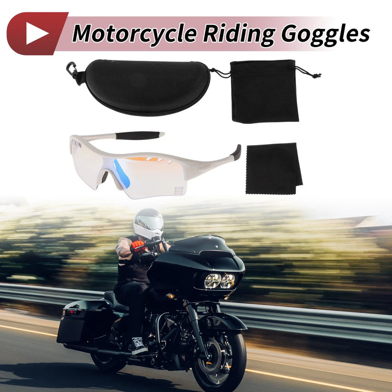 Motorcycle Set 1 Motorcycle Goggles Light Blue Lens White Frame PC TPU