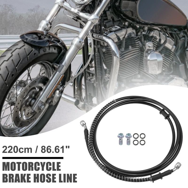 Motorcycle Brake Line Oil Hose Pipe with Spring Protection 220cm Black 1 Set