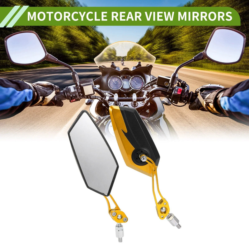 Motorcycle M8/M10 Rear View Mirror Polygonal Shape Black Gold Tone Plastic