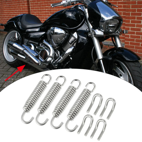 Set 39mm Motorcycle Exhaust Pipe Spring with 4 U Shape Hook Silver Tone