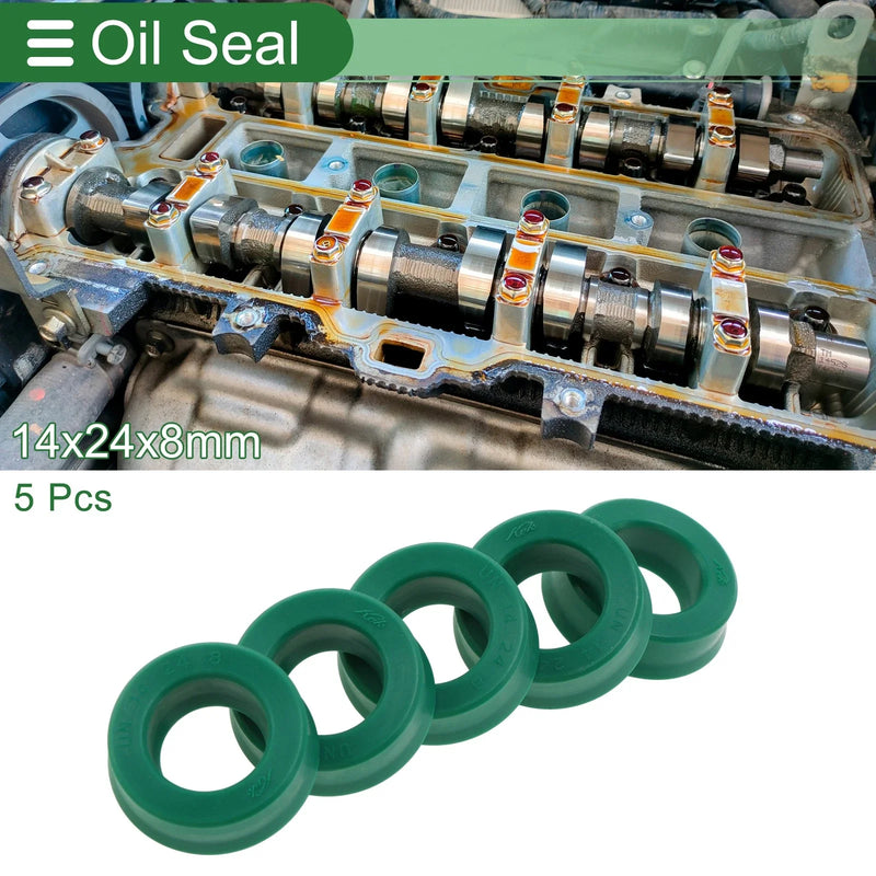 MakeModel Oil Seal / 14x24x8mm / Rotary Shaft Seal TPU Green 5 Pcs