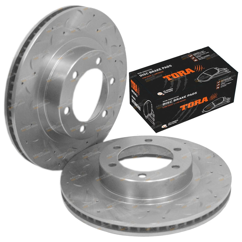 Prado KZJ95 2 x Front Slotted Disc Rotors + Brake Pads (1995–2002)
