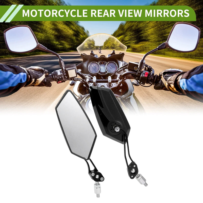 Motorcycle M8/M10 Rear View Mirror Polygonal Shape Black Aluminum