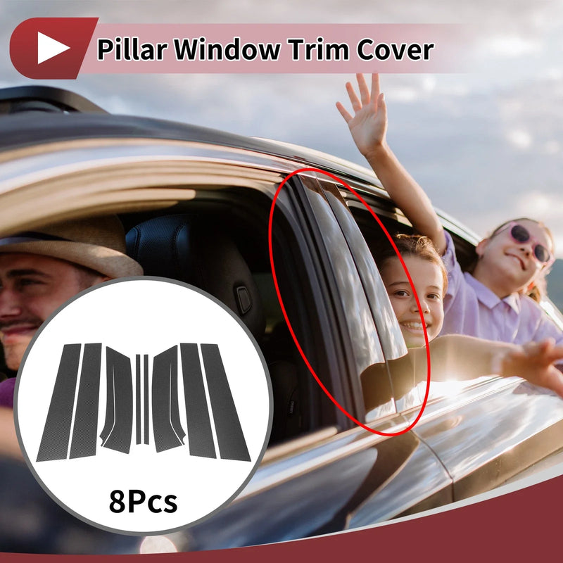 Suzuki SX4 (2015-2021) Black Carbon Fiber 8 Pcs Car Door Pillar Window Trim