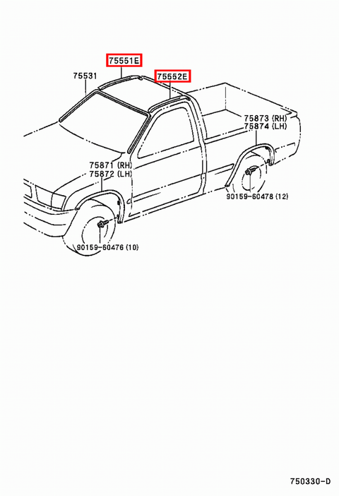 Toyota Hilux RZN169 RZN168 RZN149 RH LH Roof Moulding