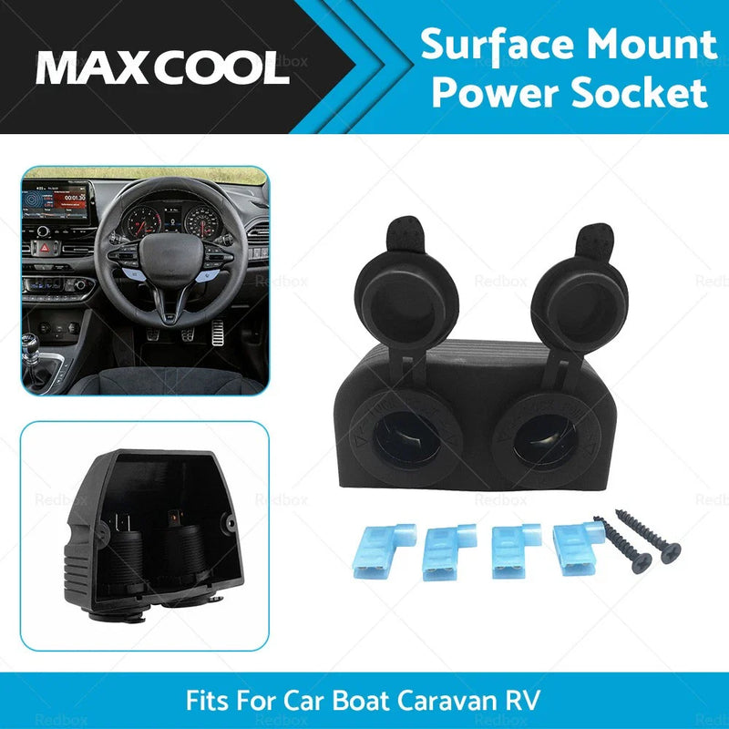 Boat Caravan RV - Black Surface Mount 12V-24V Dual Power Socket