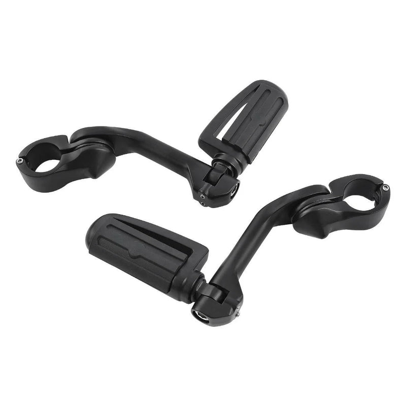 Motorcycle Matte Black 1 1/4 in Highway Bar Footpegs Long Angled Mount Kit
