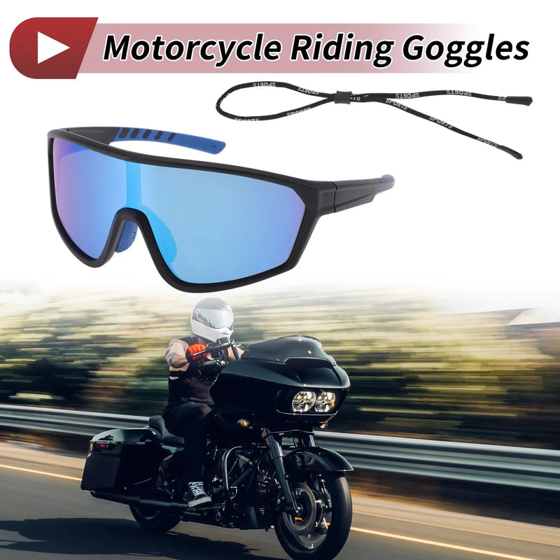 Motorcycle Riding Goggles Blue Lens Black Frame Tri-Acetyl Cellulos PC