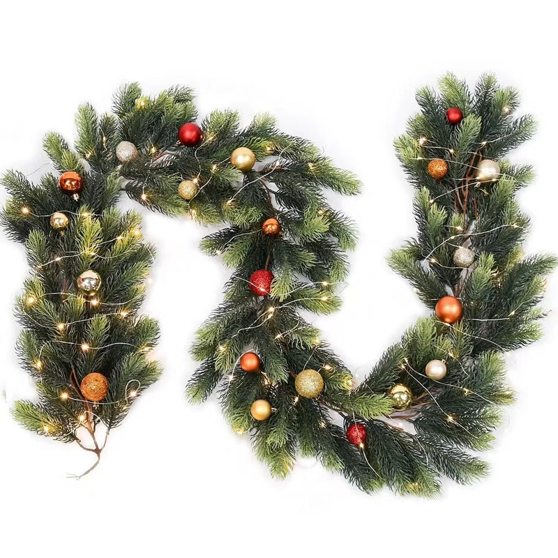 Decor Outdoor Indoor Mantle Stairs Fireplace Christmas Garland w LED Light
