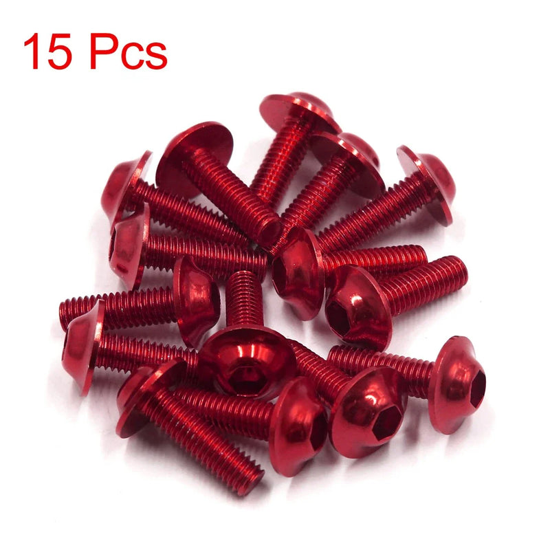 Motorcycle 15 x M6 x 20mm Red Hexagon License Plate Fairing Bolts Screws