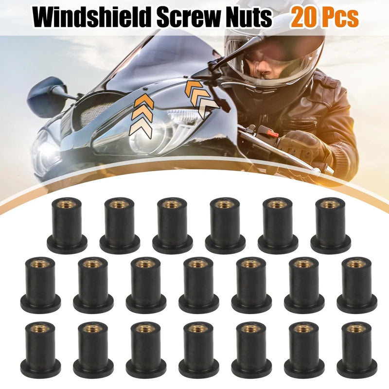 Motorcycle 20 x M4 4mm Black Rubber Windshield Screws Bolts Nut