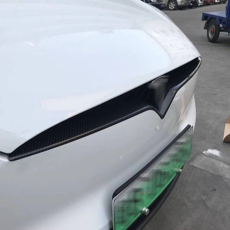 Tesla Model X 2017-2020 Carbon Fiber Front Bumper Central Grille Cover Trim