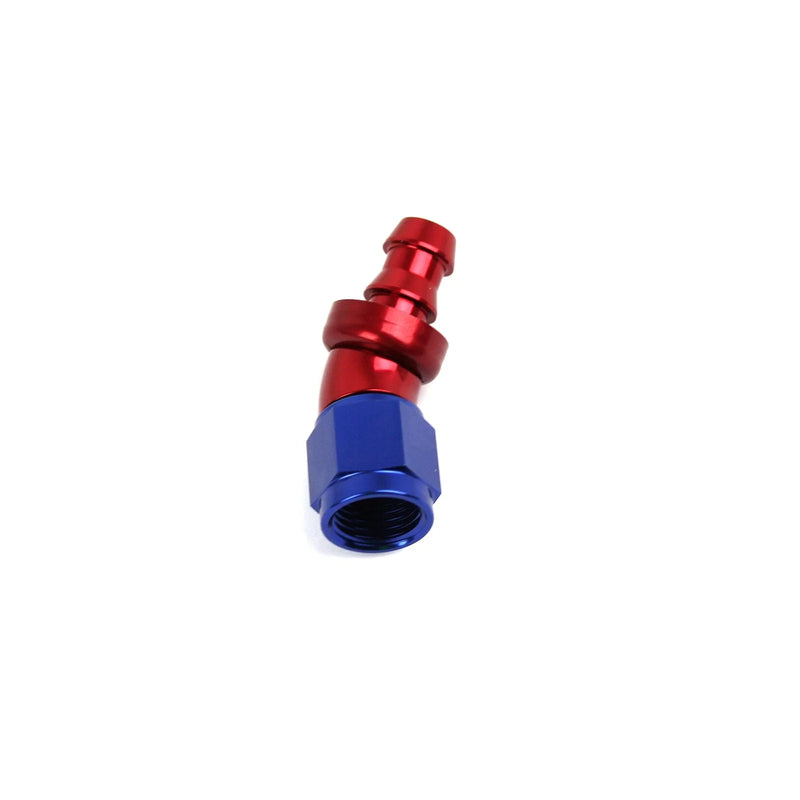 30 Degree Push Lock Hose End Fitting -6 AN Red/Blue Anodized Aluminum