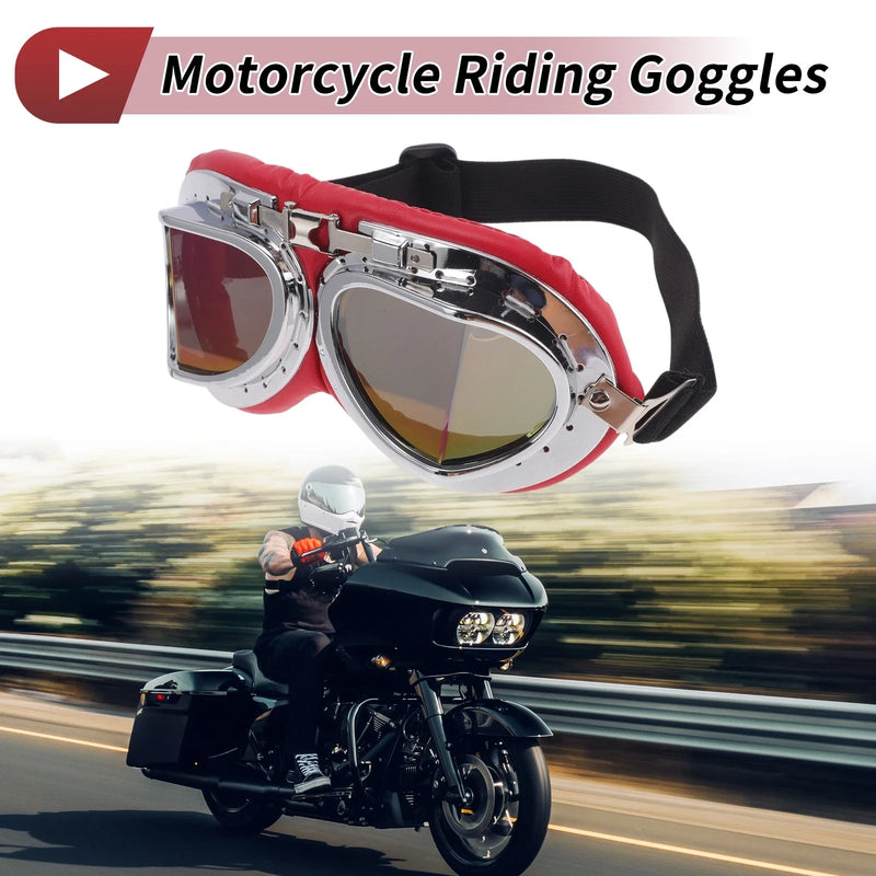 1 x Motorcycle Riding Goggles Colorful Lens Red Silver Tone Frame PC PU Sponge