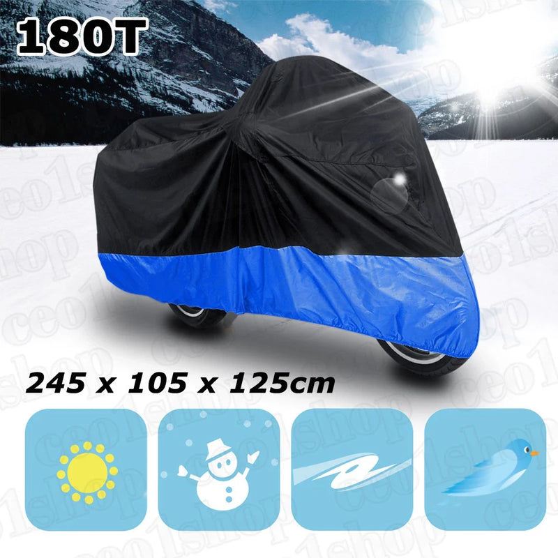 Honda Suzuki Kawasaki XL Black+Blue Motorcycle Cover