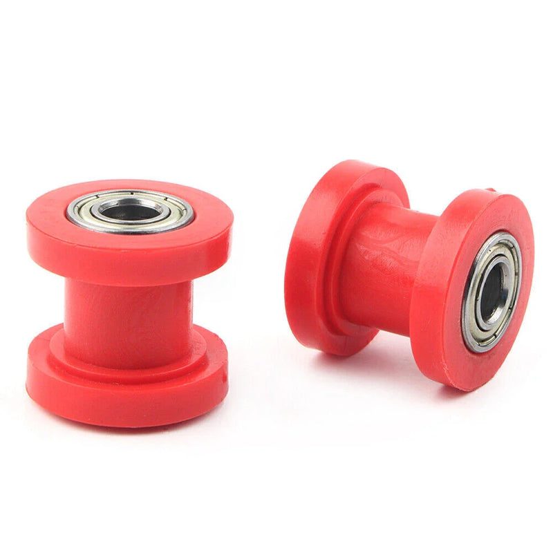 Mini Bike Moto ATV Red 2 x 10mm Chain Roller Slider Tensioner Wheel